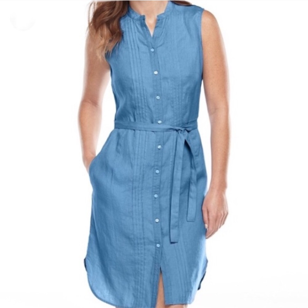 LLBean linen shirt dress light blue size 10